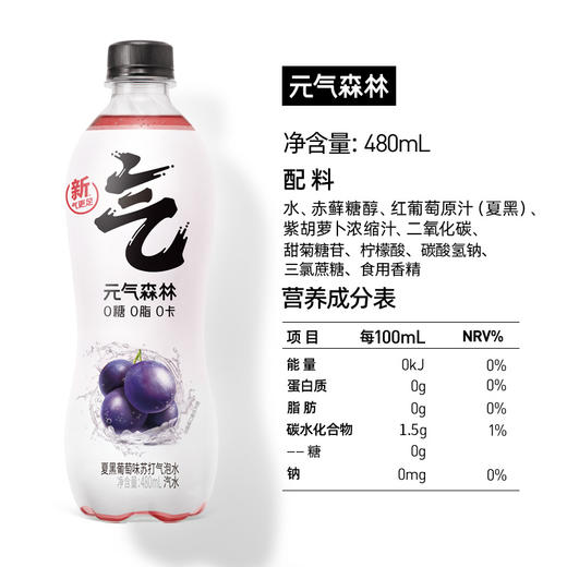 元气森林 苏打气泡水饮料汽水无糖480ml*15瓶 夏黑葡萄味（现金价） 商品图1