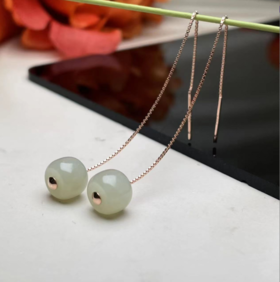 和田玉耳坠-老型珠耳线