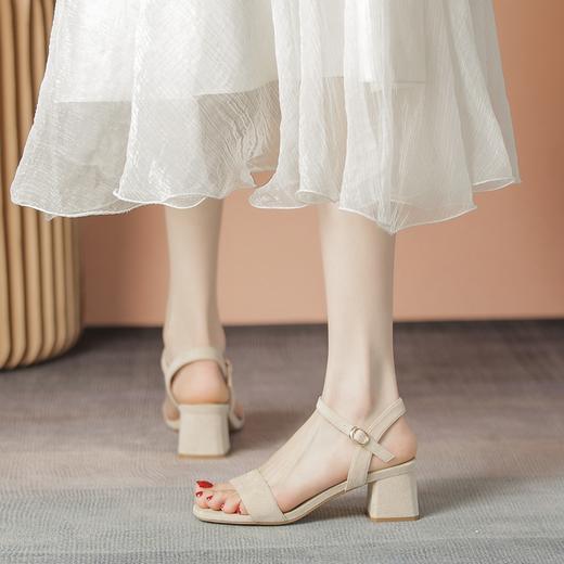 ZHR一字带凉鞋女2023夏季女鞋粗跟凉鞋简约时装凉鞋女配裙子通勤 商品图4