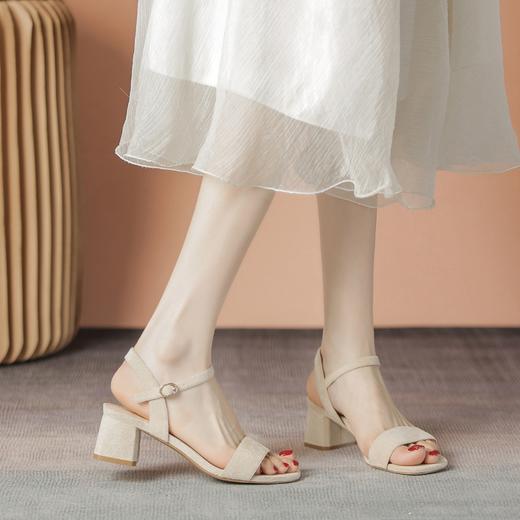 ZHR一字带凉鞋女2023夏季女鞋粗跟凉鞋简约时装凉鞋女配裙子通勤 商品图3