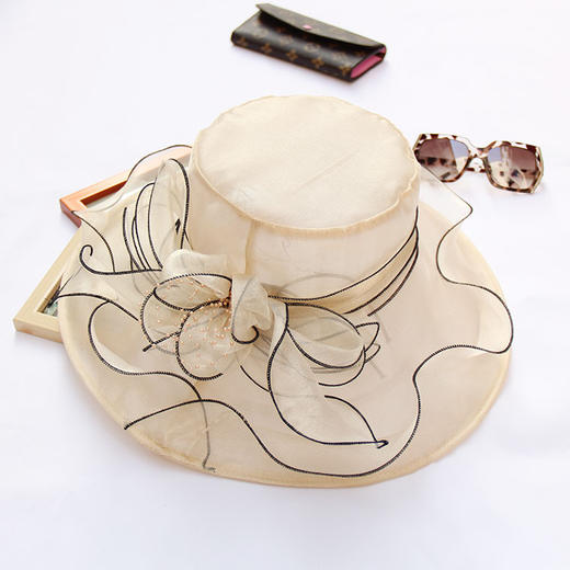 夏季韩版，花朵网纱遮阳帽沙滩太阳帽欧根纱礼帽FF-000 商品图5