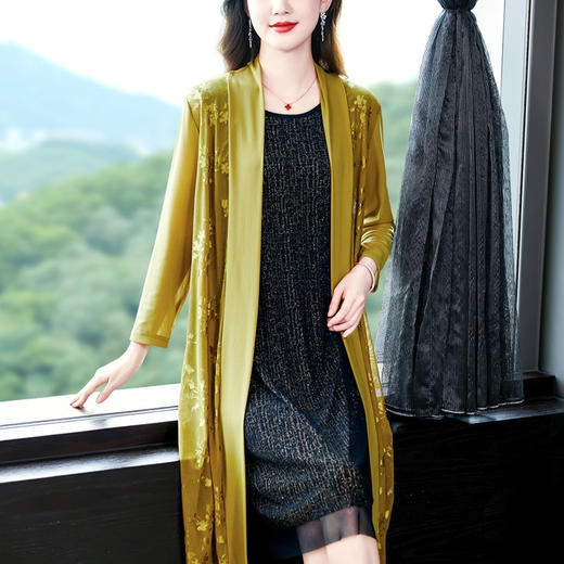 KQL-E37M2615 2023新款春夏时尚百搭长款提花网纱长款外披防晒衣大码空调衫 商品图2