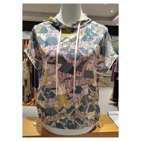 3楼珍贝桑蚕丝印花带帽女衫