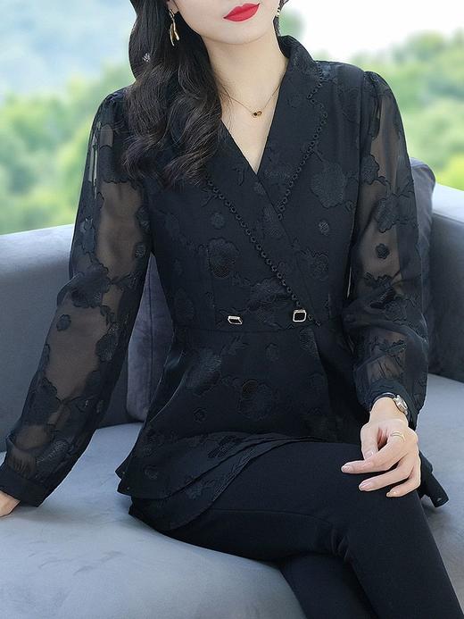 KQL-大码女装2023春季新款微胖mm显瘦上衣高级感时尚胖妹妹蕾丝衬衫女 商品图5