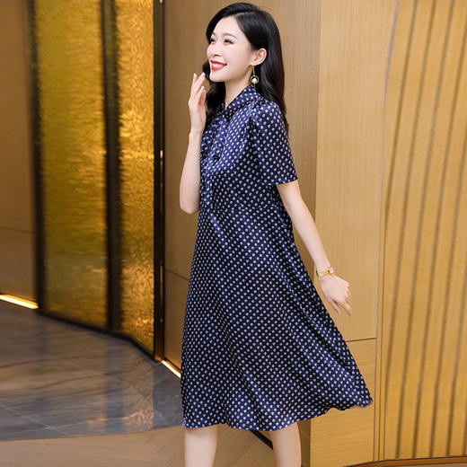 真丝连衣裙2023夏季新款方领格纹飘带气质时尚桑蚕丝中长款裙ASE-2385 商品图1