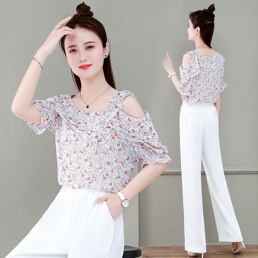 2023新款洋气小衫荷叶边露肩上衣XHFS-3Z2196 商品图1