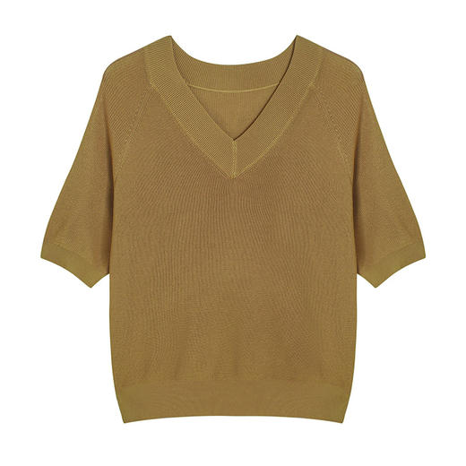夏季V领冰丝针织衫，中年短袖t恤洋气妈妈夏装薄款宽松遮肚子上衣CC-5-5256 商品图4