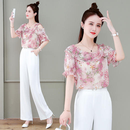 2023新款洋气小衫荷叶边露肩上衣XHFS-3Z2196 商品图0