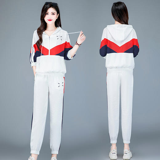 QYM 23332-Y运动服两件套衫+小脚哈伦裤时尚拼色休闲套装 商品图1