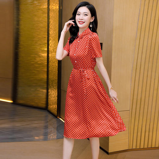 真丝连衣裙2023夏季新款方领格纹飘带气质时尚桑蚕丝中长款裙ASE-2385 商品图2