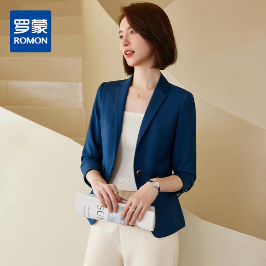 罗蒙春秋款小西装外套女士商务通勤休闲百搭修身显瘦一粒扣单西服上衣 商品图0