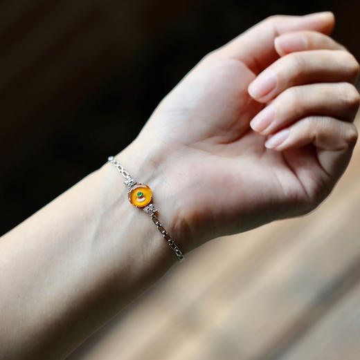 玻璃种芬达色黄翡平安扣手链18k白金钻石镶嵌 商品图10