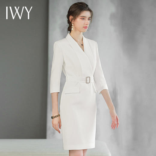 IWY夏新款气质连衣裙女设计感优雅收腰显瘦医美整形职业女裙Q891 商品图4