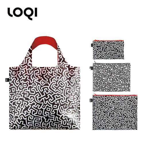 德国LOQ x 凯斯哈林 时尚环保万用袋&收纳套装 折叠大容量单肩手提购物袋承重40斤防泼水 商品图2