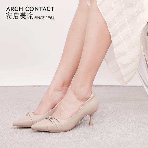 ARCHCONTACT安启美奈羊皮褶皱扣尖头高跟鞋52805 商品图4