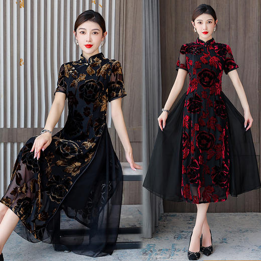 AHMlf9755奥黛旗袍黑色日常2023新款时尚气质优雅改良连衣裙年轻妈妈夏季 商品图1