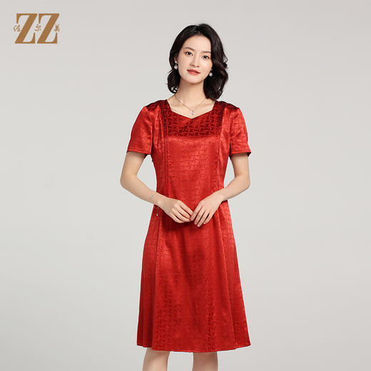 佐尔美夏季新款 弹力桑蚕丝真丝短袖喜庆婚宴连衣裙女E22LS57 商品图3