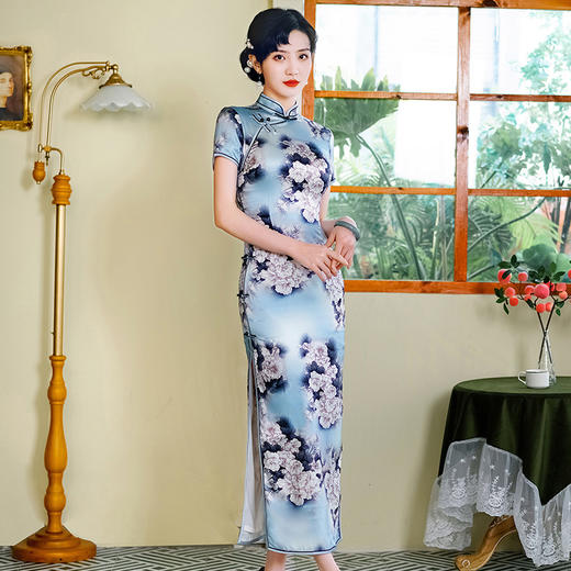 WX改良旗袍连衣裙真丝桑蚕丝夏季长款 商品图0