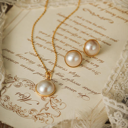 Manreya玛芮雅女王时代马贝珍珠项链+耳环饰品套装小众原创轻奢 商品图6