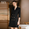 IWY/黑色连衣裙女西装领收腰显瘦高端大气2023夏季薄款职场经理工装Q902 商品缩略图1