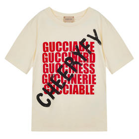 GUCCI 古驰 童装胸前字母印花儿童款白色棉质时尚百搭圆领短袖 575114XJEZI