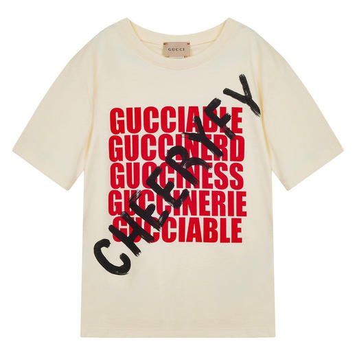 GUCCI 古驰 童装胸前字母印花儿童款白色棉质时尚百搭圆领短袖 575114XJEZI 商品图0