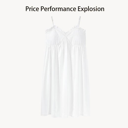 「3D版型裁剪！莫代尔材质」吊带睡裙女夏性感蕾丝公主宫廷白色睡衣 宽松带胸垫莫代尔家居服裙子 商品图0