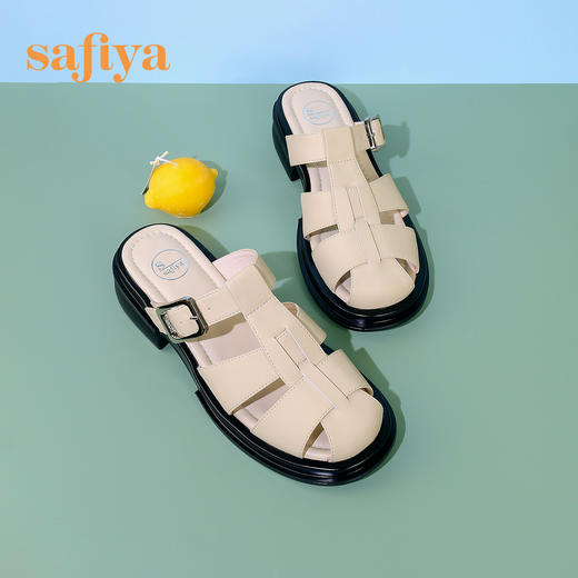 Safiya/索菲娅2023夏季新品复古镂空编织包头休闲厚底罗马凉拖 SF32110051 商品图1