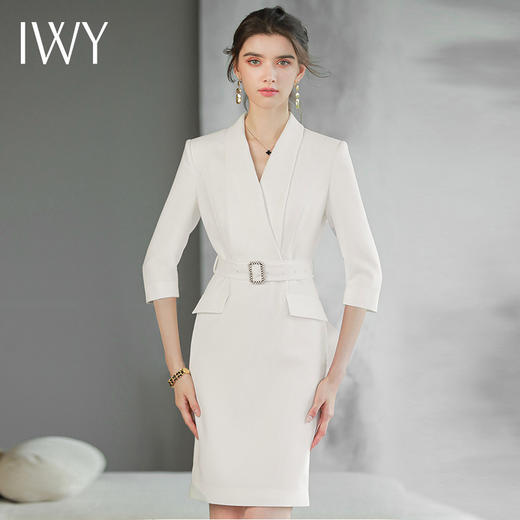 IWY夏新款气质连衣裙女设计感优雅收腰显瘦医美整形职业女裙Q891 商品图2