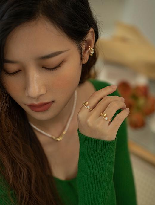 Oflye潮流饰品 时尚花蕾珍珠设计感戒指新款小众感食指戒 商品图2