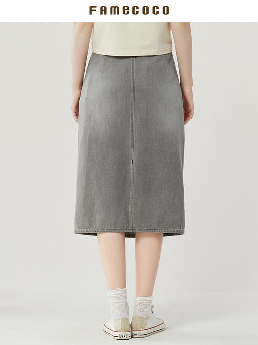 Famecoco范可儿纯棉牛仔裙半身裙女夏季后开叉休闲直筒裙FAB3HB002 商品图1