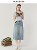 Famecoco范可儿纯棉牛仔裙半身裙女夏季后开叉休闲直筒裙FAB3HB002 商品缩略图3