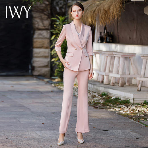 IWY/夏季七分袖西装套装两件套粉色减龄美容院前台干练工作服CP1766 商品图1