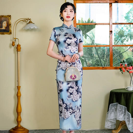 WX改良旗袍连衣裙真丝桑蚕丝夏季长款 商品图2