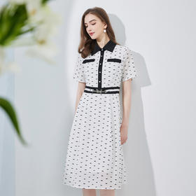 RF8E2斯尔丽瑟俪2023夏季新款小清新印花撞色经典衬衫领收腰连衣裙