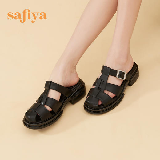 Safiya/索菲娅2023夏季新品复古镂空编织包头休闲厚底罗马凉拖 SF32110051 商品图5