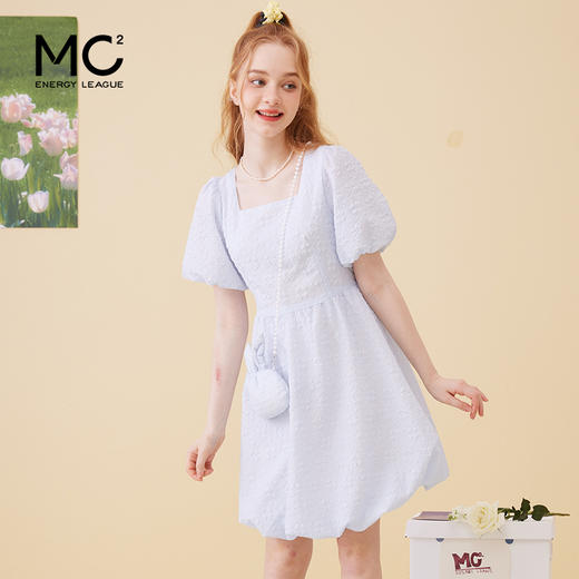 女装方领提花面料花苞连衣裙（配小兔玩偶）Q3221388 商品图1