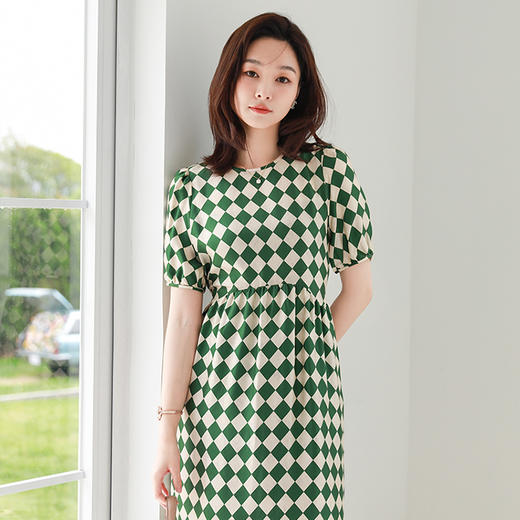 火桐hooton斜纹绸法式棋盘格连衣裙YT2050 商品图6