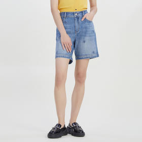 谜底2023夏季新款牛仔短裤女高腰时尚百搭直筒裤五分裤232MK0514