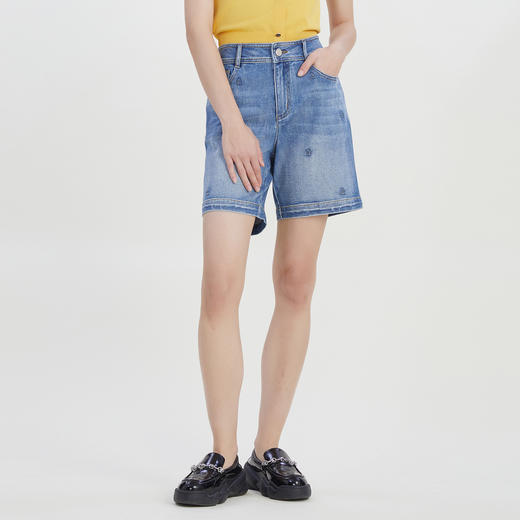 谜底2023夏季新款牛仔短裤女高腰时尚百搭直筒裤五分裤232MK0514 商品图0