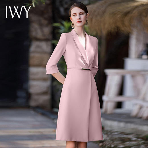 IWY/夏季新款粉色高级感西装连衣裙女修身显瘦主持人礼服正装裙子Q771-P 商品图2