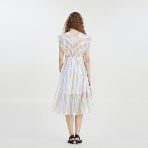 谜底2023夏新款时尚气质条纹连衣裙复古文艺波浪边长裙232ML0595 商品图2