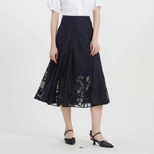 谜底2023夏新款法式优雅半身裙复古提花高腰中长款伞裙232MB0622 商品图1