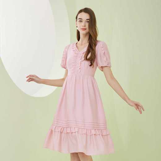 NF8V1斯尔丽瑟俪2023夏季新款文艺淑女温婉气质高腰设计感花边连衣裙 商品图0