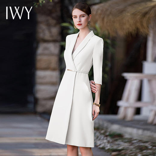 IWY/夏季新款白色高级感西装连衣裙女修身显瘦主持人礼服正装裙子Q0771-W 商品图1