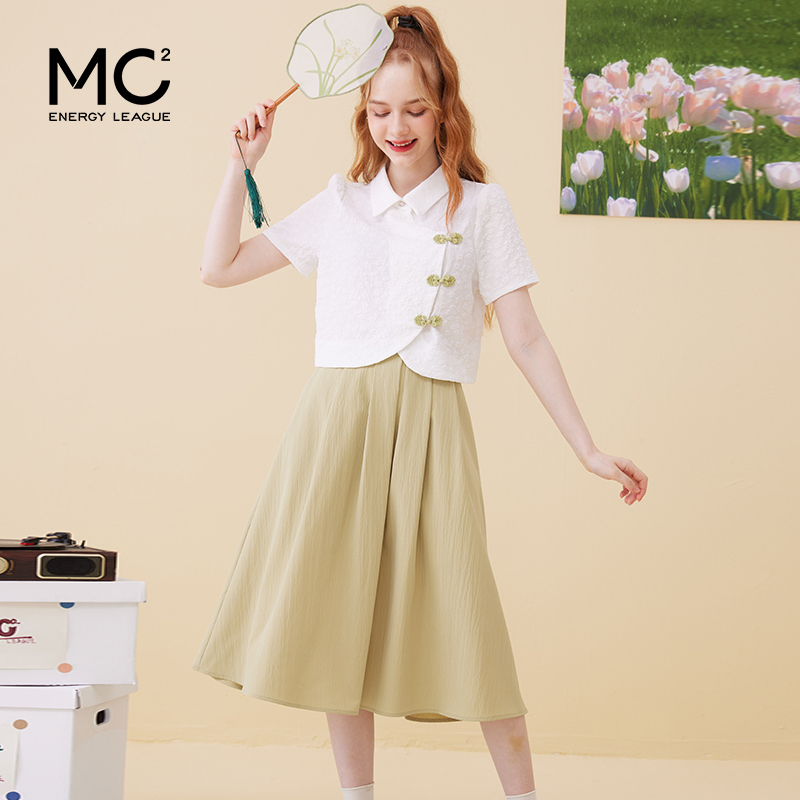 女装国风短袖小衫+中长半身裙套装-167S3221333