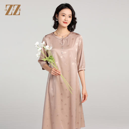 佐尔美夏季新款 桑蚕丝真丝提花缎中袖连衣裙女E22LS54 商品图2
