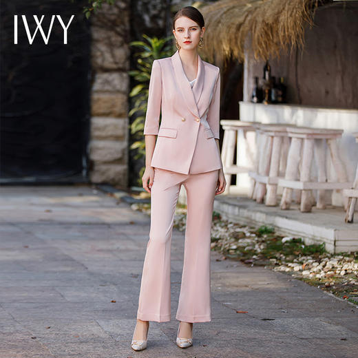 IWY/夏季七分袖西装套装两件套粉色减龄美容院前台干练工作服CP1766 商品图0