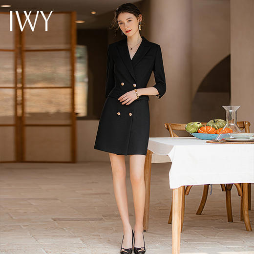 IWY/黑色连衣裙女西装领收腰显瘦高端大气2023夏季薄款职场经理工装Q902 商品图4