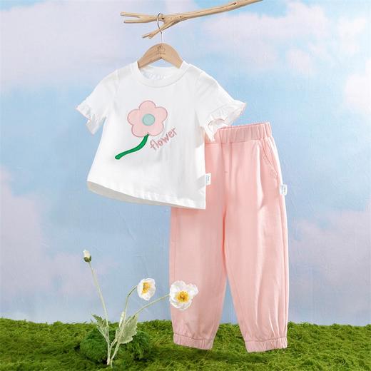 贝贝怡女宝宝可爱软萌T恤套装女童夏季亲肤舒适短袖长裤2件套 商品图3